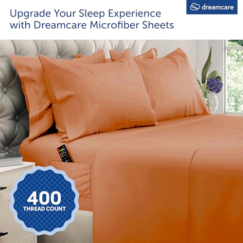 Image of DREAMCARE King Size Sheets Set - 6 pcs Breathable Cooling Sheets King Size | up to 15 inch Extra Deep Pocket King Sheet Set with Side Pockets - Extra Soft 100% Double Brushed Hotel Luxury Bedding -Terracota