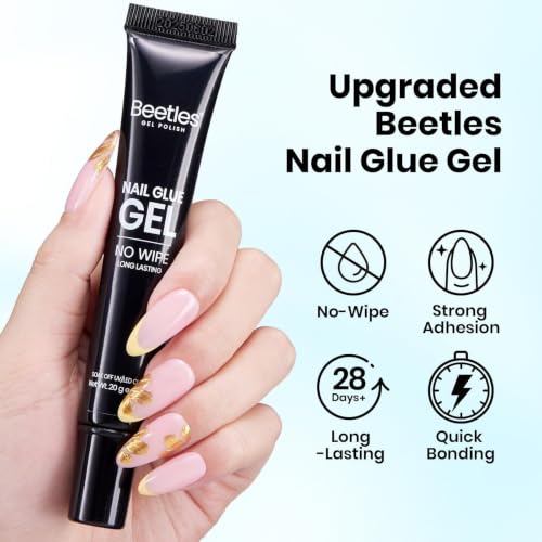 Image of Beetles Solid Nail Glue Gel 2Pcs 20g for Nail Tips, No Wipe Hands-Free Nail Tip Glue, Super Strong for Press On Nails, Acrylic Fake Nails & Nail Extensions, 3D Nail Art, UV /LED Lamp Required