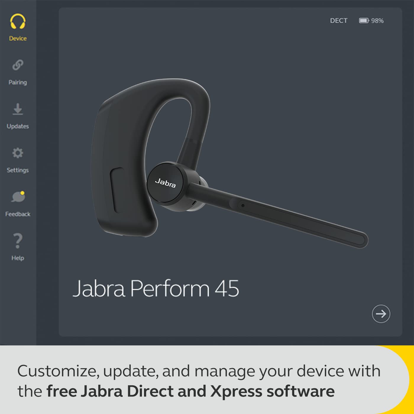Jabra Perform 45 Ohrbügel Mono Bluetooth Headset – Fortschrittliches Mikrofon mit Ultra-Geräuschunterdrückung, Push-to-Talk-Funktionalität, Face2Face-Modus und diskretes Design – Schwarz