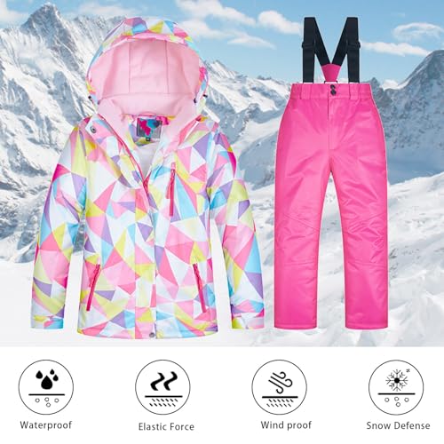 Kids Girls Boy Winter Bib Snow Pants And Jackets Toddler Girl Snowsuit Winter Coat Waterproof Outdoor Snowboarding (M, 9-10 Years)2