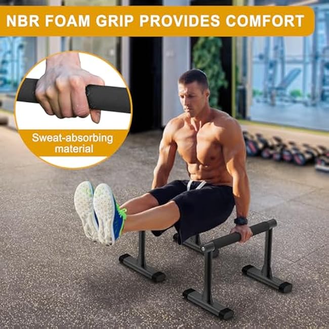 Kipika Parallettes Bars, Push Up Bars & Dip Bar with Comfort Thick Handles, Rock-Free Fitness Equipment for Handstand, L-Sit, Gymnastics & Strength Training, 600lbs Capacity, 12 Height