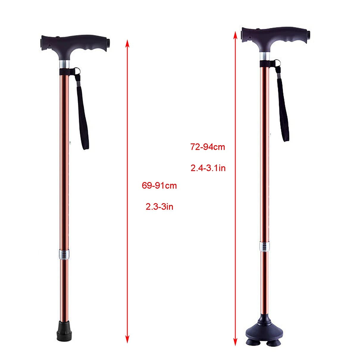 Bastón para Caminar, Bastones para Caminar, bastón Independiente, bastón con luz LED, bastón Ajustable de Aluminio liviano, bastón de Madera ergonómico para Personas Mayores (Color : Gold)