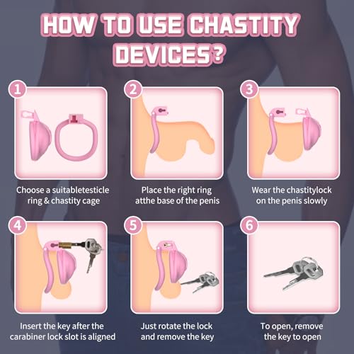 Image of Pseudo-Maiden Chastity Cage Lock 4 Rings.Vagina Penis Cage Sissy Sex Toys Breathable Resin Cock Cage for Sissy Men（Pink）