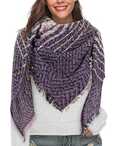 Yuson Girl Schal Damen Kariert Winterschal Quadratisch Deckenschal Weicher Warmer Halstuch Herbst Winter Schal Modeschal mit Tartan Plaid Muster 130 * 130 cm(Lila)