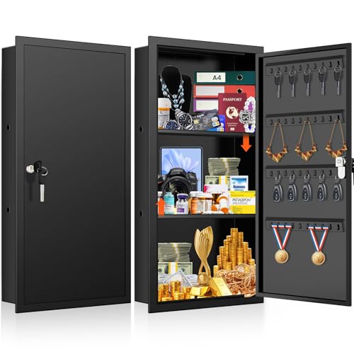 GUVELI 25.6' Tall Wall Safes Between the Studs, Lockable Hidden Safe Box with Hooks for Keys...