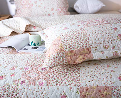 Kasentex Country-Chic Printed Pre-Washed Quilt Bedding Set - Microfiber Fabric Quilted Pattern Bedding (Multi-Pink, Queen + 2 Shams) #TOP5