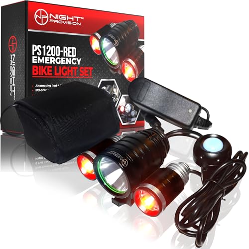 PS1200-RED Emergency Patrol Bike Head Light - Red/Red Flashing LED - Rechargeable 18 hrs Max - Water Resistant - 5 Modes - For Professional Use Only Fire Fighter, EMS, Patrol, Events (Front Headlight)