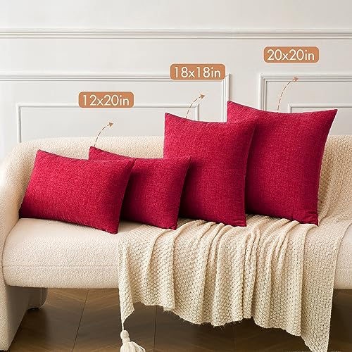 Image of MIULEE Pack of 2 Red Couch Throw Pillow Covers 20x20 Inch Soft Polyester Chenille Pillow Covers for Sofa Living Room Solid Dyed Pillow