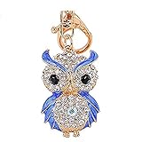 Aibearty Fashionable Creative Diamond Crystal Rhinestone Blue Owl Keychain Bag Charm Pendent