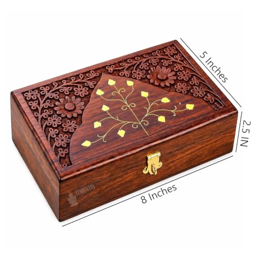 Image of Exquisitely Hand Brass-Filled Wooden OM Box for Good Luck| Jewellery Box (8X5 Inches, Crown)