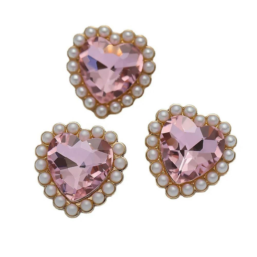 Bottoni di Perle, Bottoni a Forma di Cuore con Strass Rosa da 20 mm, Bottoni di Perle di Lusso for Abbigliamento, Design da Cucito for Cappotti da Donna(20mm 6pcs)