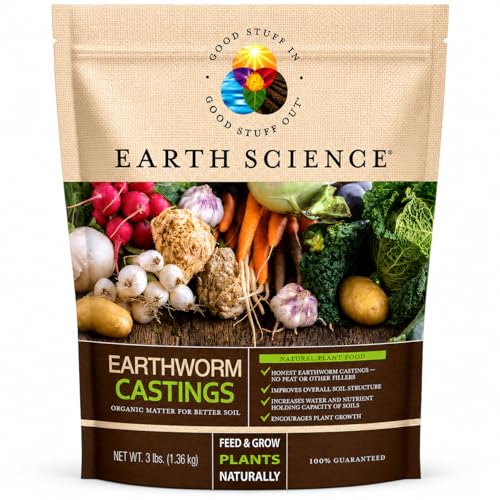 Earth Science Earthworm Castings 3 lbPremium Plant Fertilizer for Indoor & Outdoor Plants Soil Enhancer for Vegetable Gardens