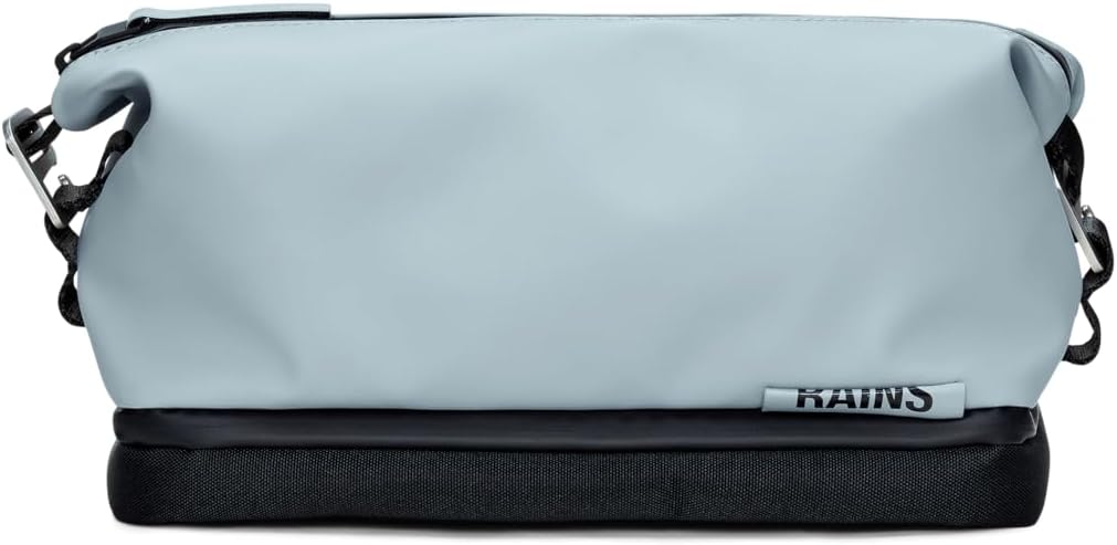 RAINS Otaru Wash Bag – Waterproof Travel Toiletry Bag with Dual Compartments & Organizer Pockets – Durable PU & Polyester, Adjustable C-Clips – Ideal for Men & Women (Pool)