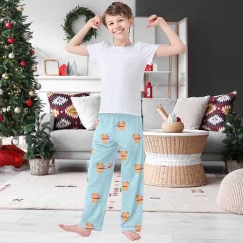 Boy's Pants Cute Skate Capybara Red Scarf Jogger Pants Elastic Waist Long Bottoms Trousers with Pockets 6-14 Years2