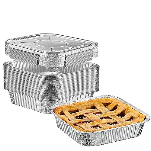 Image of GUSTO 8x8 Square Foil Pans with Lids - [25 Sets] Disposable Food Containers Perfect for Baking, Cooking, Heating, Storing, Broiling, Preparing Food - Formerly Comfy Package