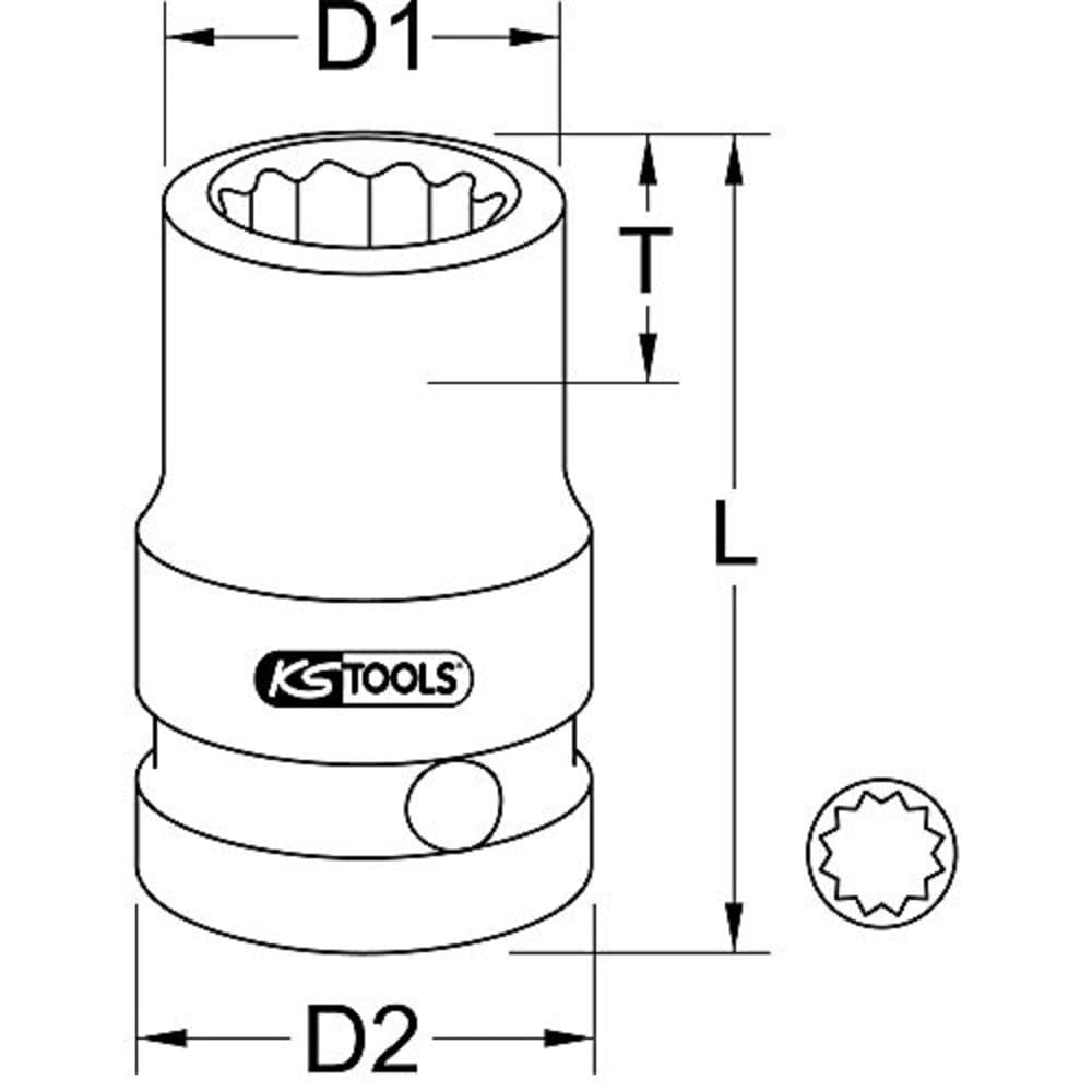 KS Tools 515.0978 1/2" 12-kant Kraft-Stecknuss, Lang, 32 Mm | Für Maschinenbetätigung, Phosphatiert