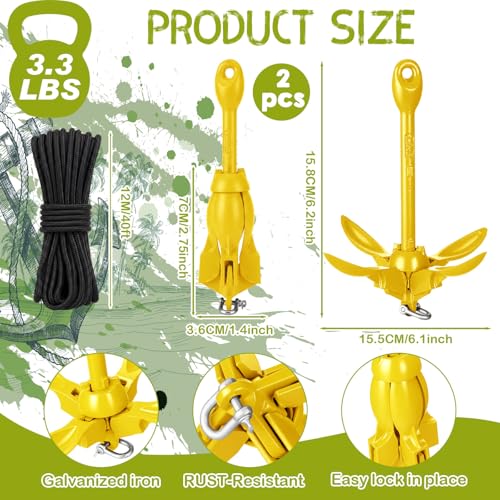 Image of Lounsweer 2 Pack 1.5 /3.5 lb Marine Kayak Anchor Kit Folding Grapnel Anchor Kit Boat Kayak Fishing Accessories for Small Boats Kayaks Canoe Paddle Boards