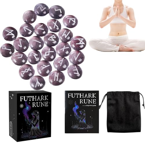 Juego de piedras rúnicas para meditación – Herramienta de adivinación con alfabeto grabado, piedras de natural, juego de lectura de adivinación espiritual, para verter símbolos | Stei