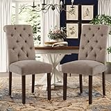 COLAMY Button Tufted Dining Chairs Set of 2, Parsons Upholstered Fabric Dining Room Chairs Kitchen Chairs with Wood Legs and Padded Seat, Taupe