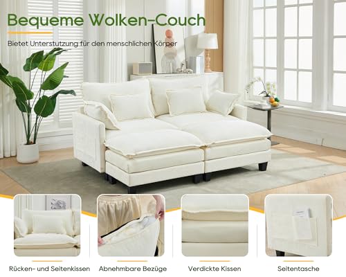 SITURAY Doppellagige Ecksofa Modulares Sofa, Wohnlandschaft L-Form Cloud Couch mit Ottomane, Chenillestoff Eckcouch Corner Sofa mit Schlaffunktion für Wohnzimmer Schlafzimmer (Beige, 2 Sitzer) – Bild 5