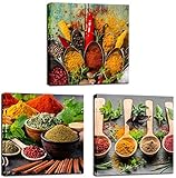 Biuteawal 3 Piece Set Spice and Spoon Wall Art Painting Kitchen Pictures Wall Decor Herbs Food The...