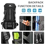 ShowyLive 70L Lightweight Hiking Backpack - Waterproof Travel & Camping Backpack for Outdoor Adventures w/Rain Cover - Men & Women (Black) - Image 3