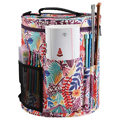 KOKNIT Durable Yarn Storage Tote, Yarn Organizer Crochet Bag with Knitting Accessories Pockets for Beginners and Craft Lovers, Slits on Top to Protect Wool and Prevent Tangling