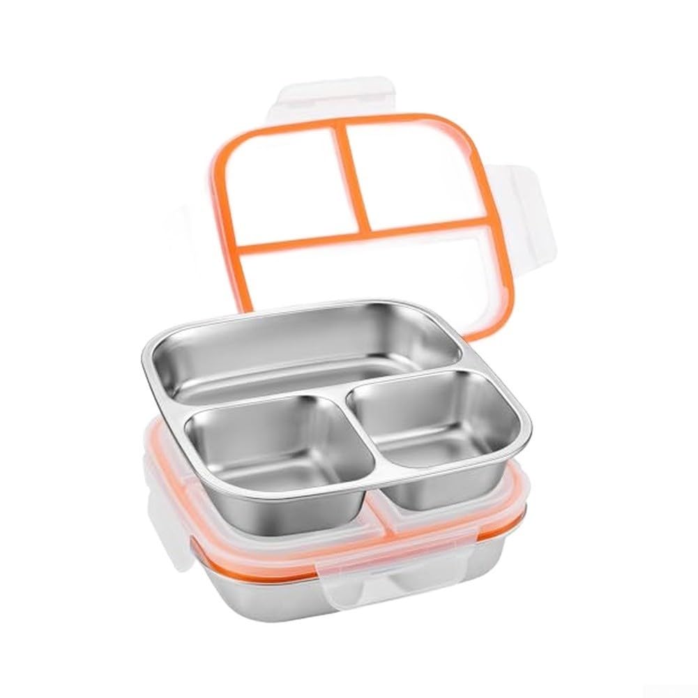 Contenitore per snack a 3 scomparti, in acciaio inox, per scuola, ufficio