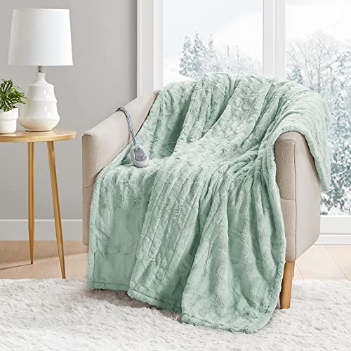Mp2 Heated Blanket Electric Throw, Fuzzy Faux Fur Throws For Lap W/ 3 Heating Levels & 2 Hours Auto Shut Off, Ul Certified, Machine Washable - 50"X 60", Aqua #TOP25