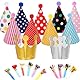 23 Stück Geburtstagsparty-Set, Partyhüte und Kronen für Kinder und Erwachsene, Bunte Tröten für Festliche Stimmung, Inklusive 2 Kronen, 9 Partyhüte und 12 Tröten, Perfekt für Geburtstagsfeiern