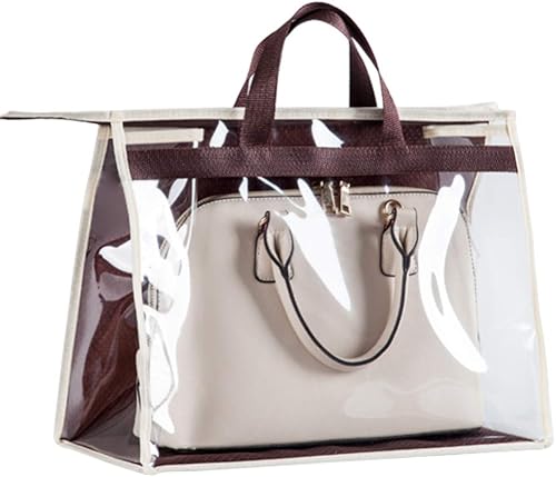 elegante organizador colgante de bolsas para closet, ahorra espacio, soporte de PVC a prueba de polvo con cierre y asa.