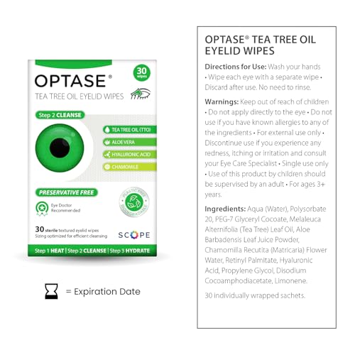 OPTASE TTO Eyelid Cleansing Wipes, 30 Count – Individually Wrapped Tea Tree Oil Eyelid Wipes – Preservative-Free Formula for Daily Use – Eye Doctor Recommended Tea Tree Eye Lid Cleanser