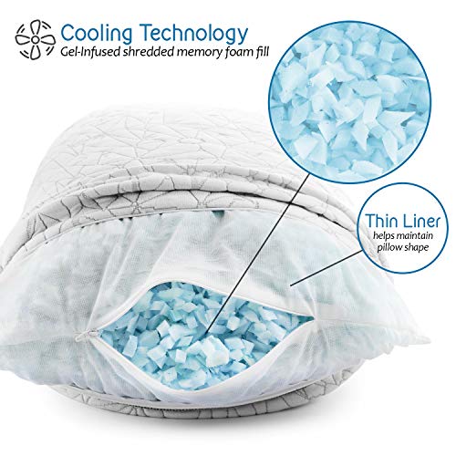 Image of Nestl Gel-Infused Memory Foam Pillow | Shredded Memory Foam Pillow | Cooling Pillow Cover | CertiPUR US Approved |Pillows for Sleeping - Queen - 1 Pack