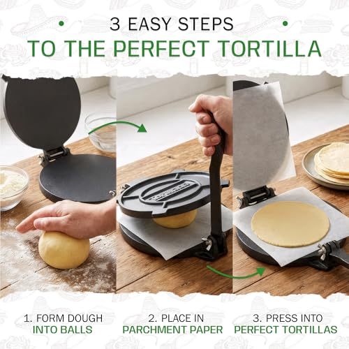 Image of Tortillada Cast Iron Tortilla Press With Recipes E-Book (25 Cm), Black
