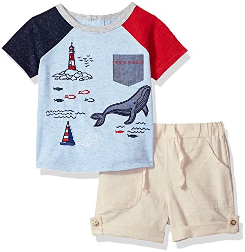 Mud Pie Baby Boys Nautical 2 Pc Short Sleeve Playwear Set & Shorts, Blue, 9-12 Months