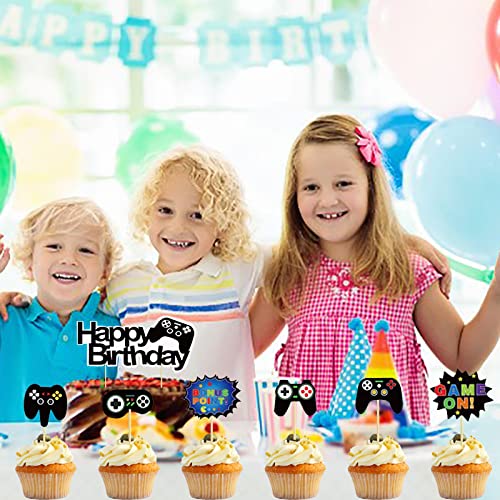 Bieufbji Video Game Cake Topper 11 Pcs Video Game Theme Double Sided Glitter Cake Decoration, Birthday Party Supplies thumb #4