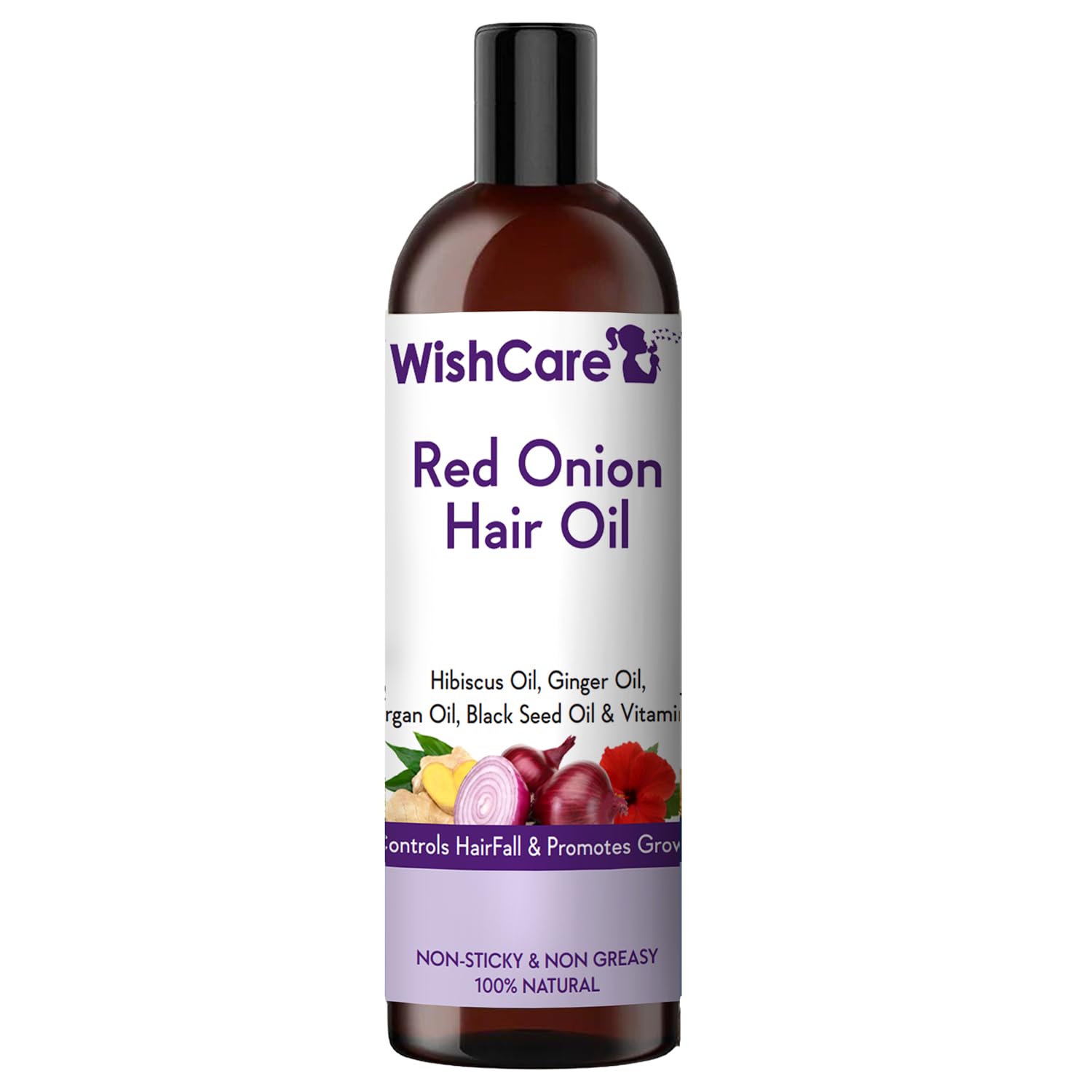 WishCareRed Onion Hair Oil for Hair Growth & Hair Fall Control - With Deep Root Comb Applicator- 200 ml - Enriched with Onion Ginger Oil, Argan Oil, Hibiscus Oil, Black Seed Oil & Vitamin E - No Mi
