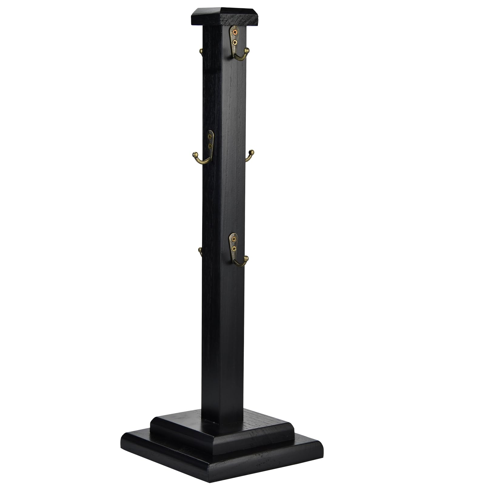 EMASION Rustic Coffee Mug Tree Stand, Solid Wood Holder for 6 Mugs, Space-Saving Kitchen Organizer, Stylish and Sturdy Cup Display Rack, Black