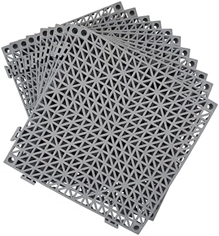 Jaderlu 12 Pack Modular Interlocking Cushion 11.6" x 11.6" Rubber Mat Floor Tile Mats Drain Pool Patio Balcony Yard Pet Area Washer Pad(Gray)