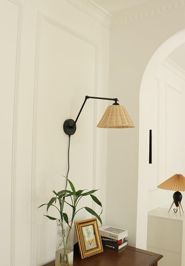 HALOPNCT Apliques de Pared Antiguos Accesorios Plegables retráctiles rústicos lámpara de Brazo oscilante para la Sala de Estar de la Sala del Dormitorio (Negro)