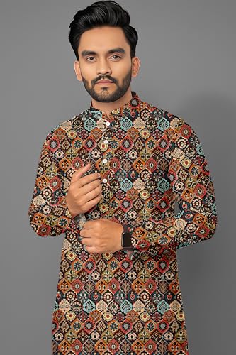 Image of LAXBON Men's Stylish Printed Kurta for Festivals & Functions(02-Long Kurta-Green XXL BZ)