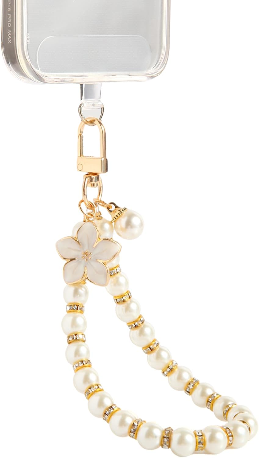 Fancy Beaded Cell Phone Wrist Strap, Hands-Free Cute Wristlet Chain Bracelet, Detachable Lanyard for iPhone, Samsung and Most Smartphones – Anti-Lost Versatile Charm for Bag | White Flower&Pearls Fancy Beaded Cell Phone Wrist Strap, Hands-Free Cute Wristlet Chain Bracelet, Detachable Lanyard for iPhone, Samsung and Most Smartphones – Anti-Lost Versatile Charm for Bag | White Flower&Pearls