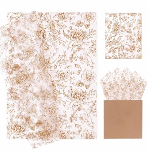 MUNILAIL 100 Sheets Brown Floral Tissue Paper 14 x 20 Inches Flower Tissue Paper for Gift Bags Vintage Floral Gift Paper Tissue for Birthday Gift Packing Crafts