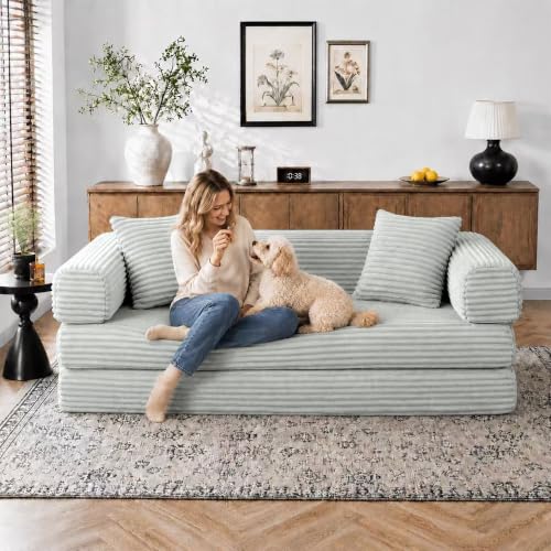 Image of AUGOP Futon Sofa Bed Boneless Couch for Living Room,Pull Out Couch with Sleeper Sofa,Day Bed Couch with Storage Pocket,Removable Corduroy with 2 Pillow