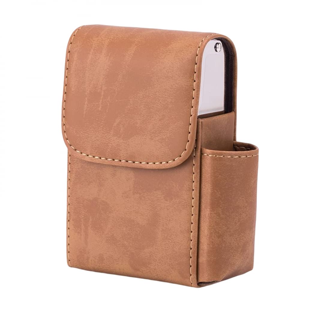 Goodern PU Leather Cigarette Case with Lighter Holder Cigarette Box Cigarette Pouch Portable Anti Scratch Protective Storage Case Cigarettes Organizer Wallet Best Gift for Men Women Unisex (Brown)