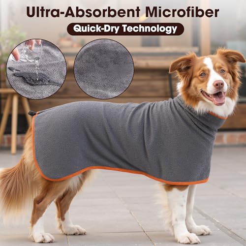 HezzLuv Bademantel für Hunde, Microtuch aus Mikrofaser für Mittelgroße und größere Tiere - Grau, Schnelles Trocknen, Super Saugfähig, perfekt für Hunde und Katzen (Orange, XL)