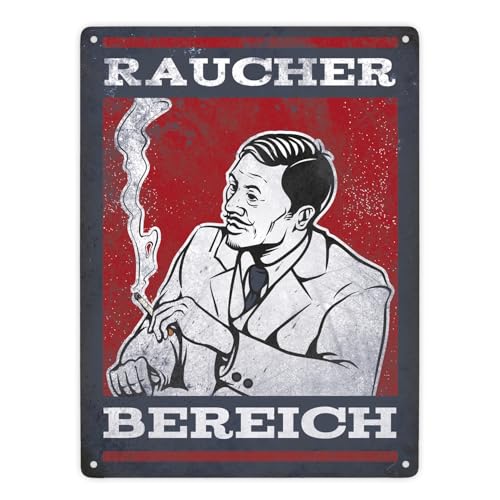 Metallschild XXL mit Raucherbereich rauchender Gentleman Motiv