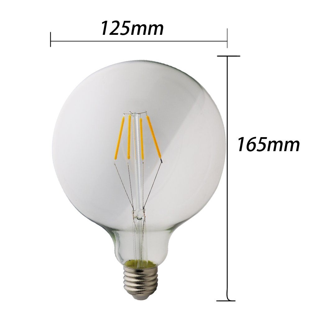 G125 LED bulbos del filamento E27, bulbos del oscurecimiento 4W, iguales a 40W bombillas incandescentes, 400 lm, luz blanca caliente, 2200K, bulbos del LED, zócalo estándar E27 (6 piezas)