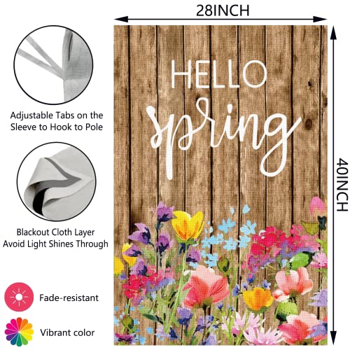 Surfapans Hello Spring House Flag 28X40 Inch Double Sided Vertical Outside Burlap Watercolor Floral Outdoor Large Yard Flags Seasonal Home Porch Holiday Decoration #TOP4