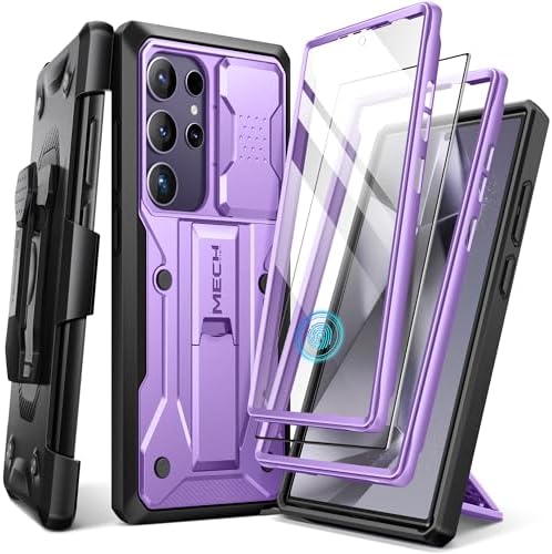 TONGATE Kompatybilne z Samsung Galaxy S24 Ultra etui, [wbudowana osłona ekranu i osłona na kamerę] [2 przednie ramki] Wojskowa obudowa na telefon z podpórką i klipsem na pasek 6,8", fioletowy